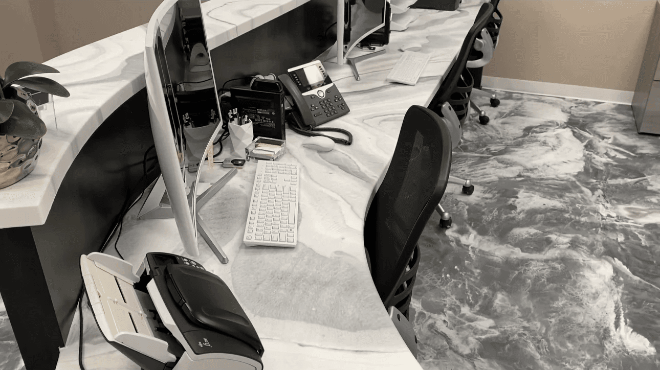 Gray marbled epoxy office countertop