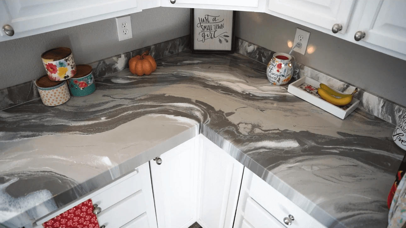 Finished gray marbled epoxy kitchen countertops