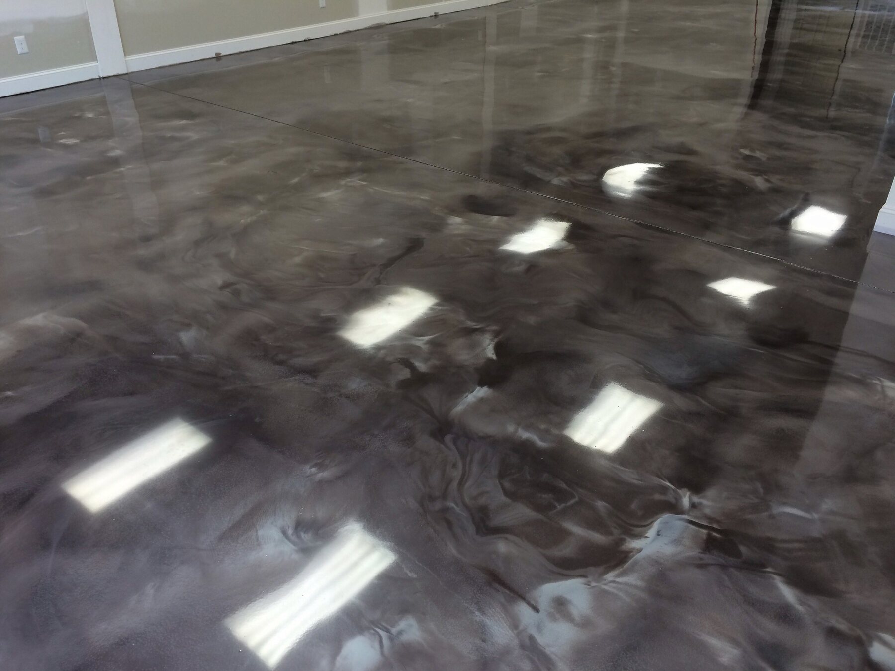 Glossy gray metallic epoxy floor
