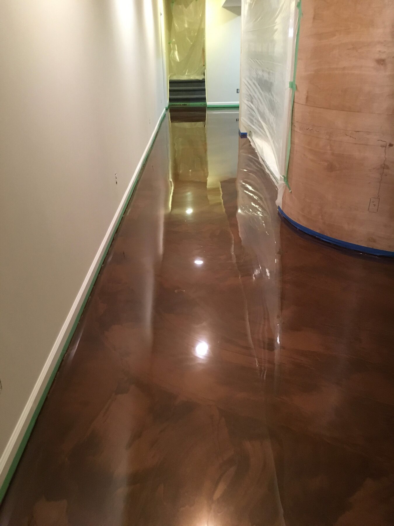 Brown metallic epoxy hallway floor